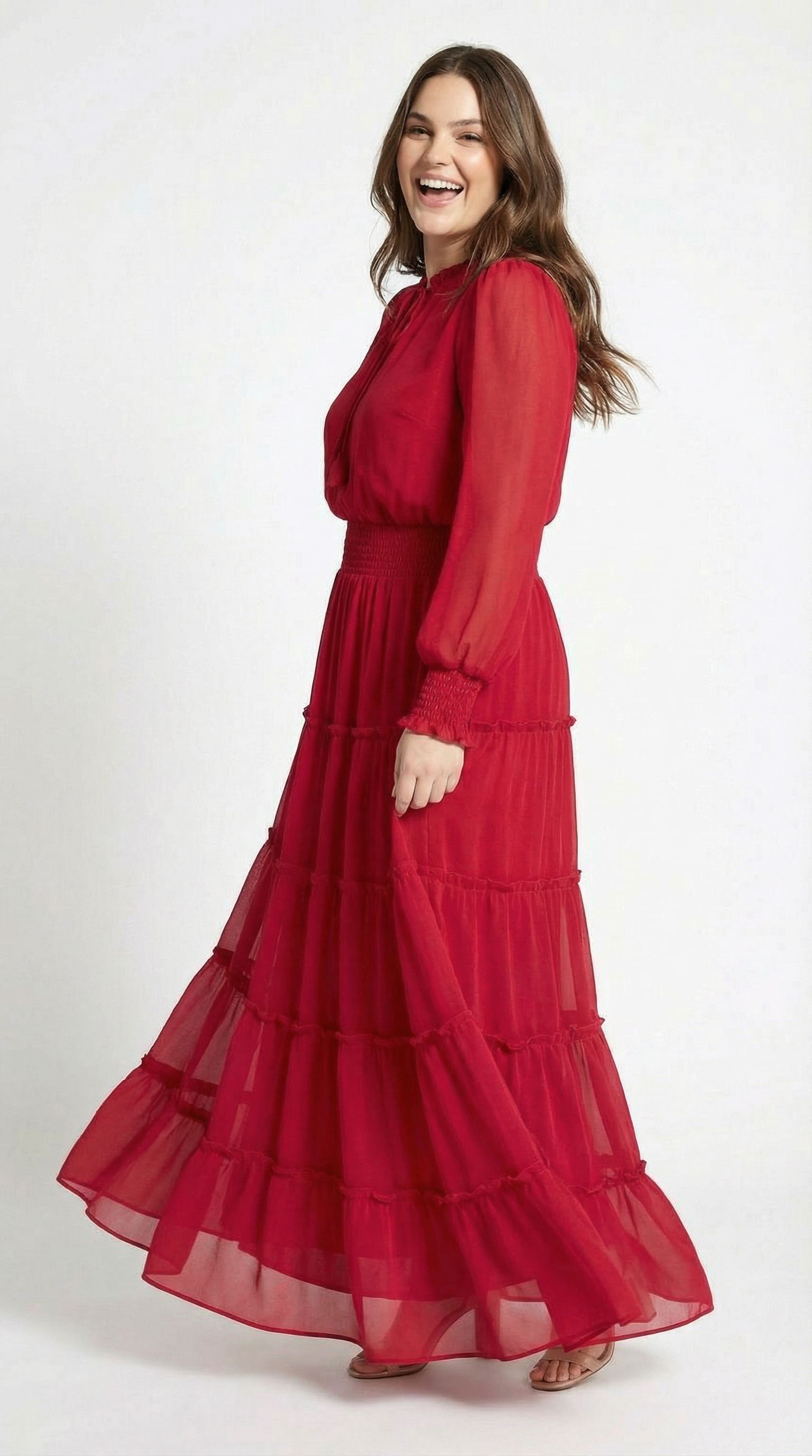 Rosso Chiffon Gown, view 1
