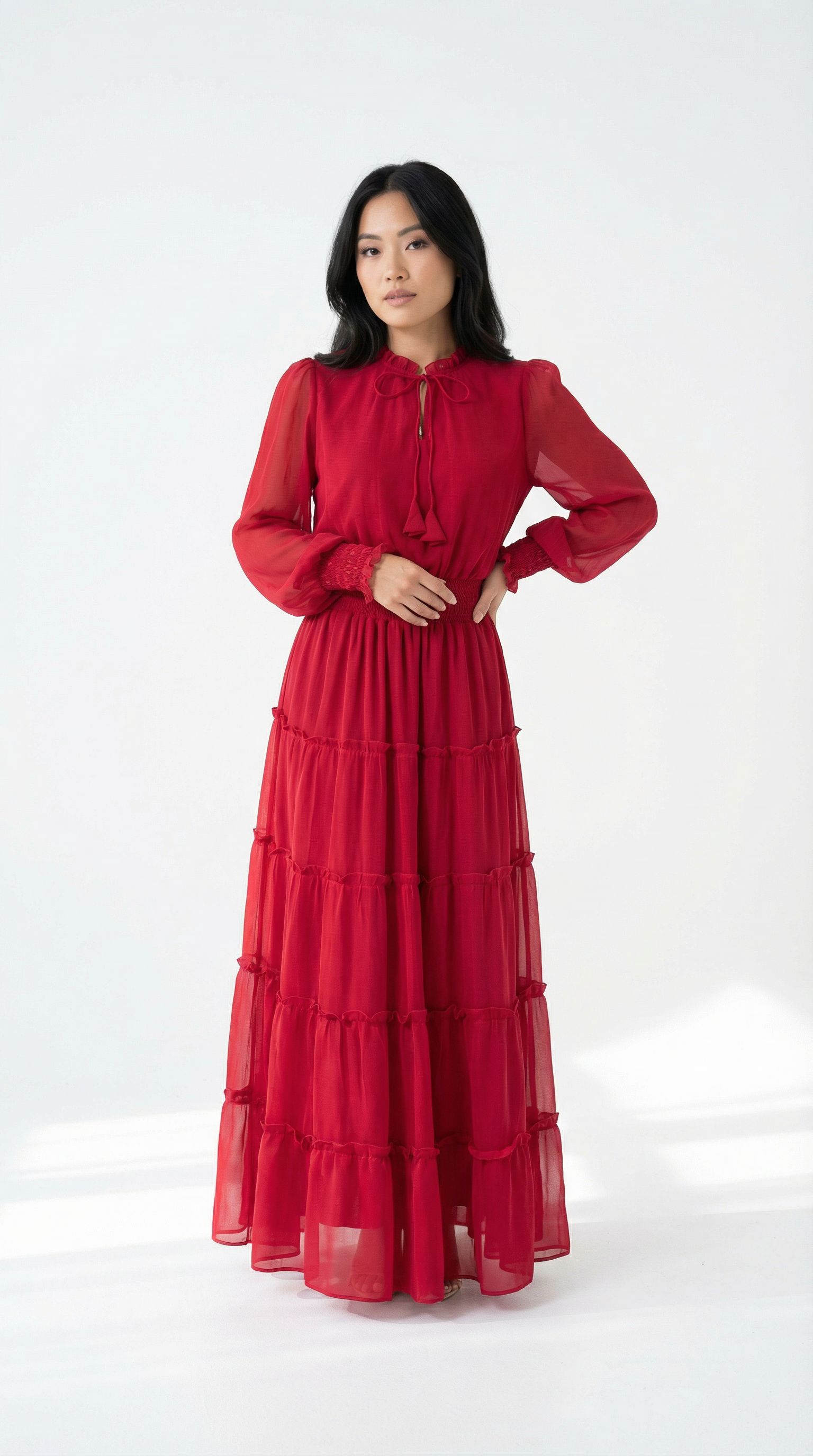 Rosso Chiffon Gown, view 3