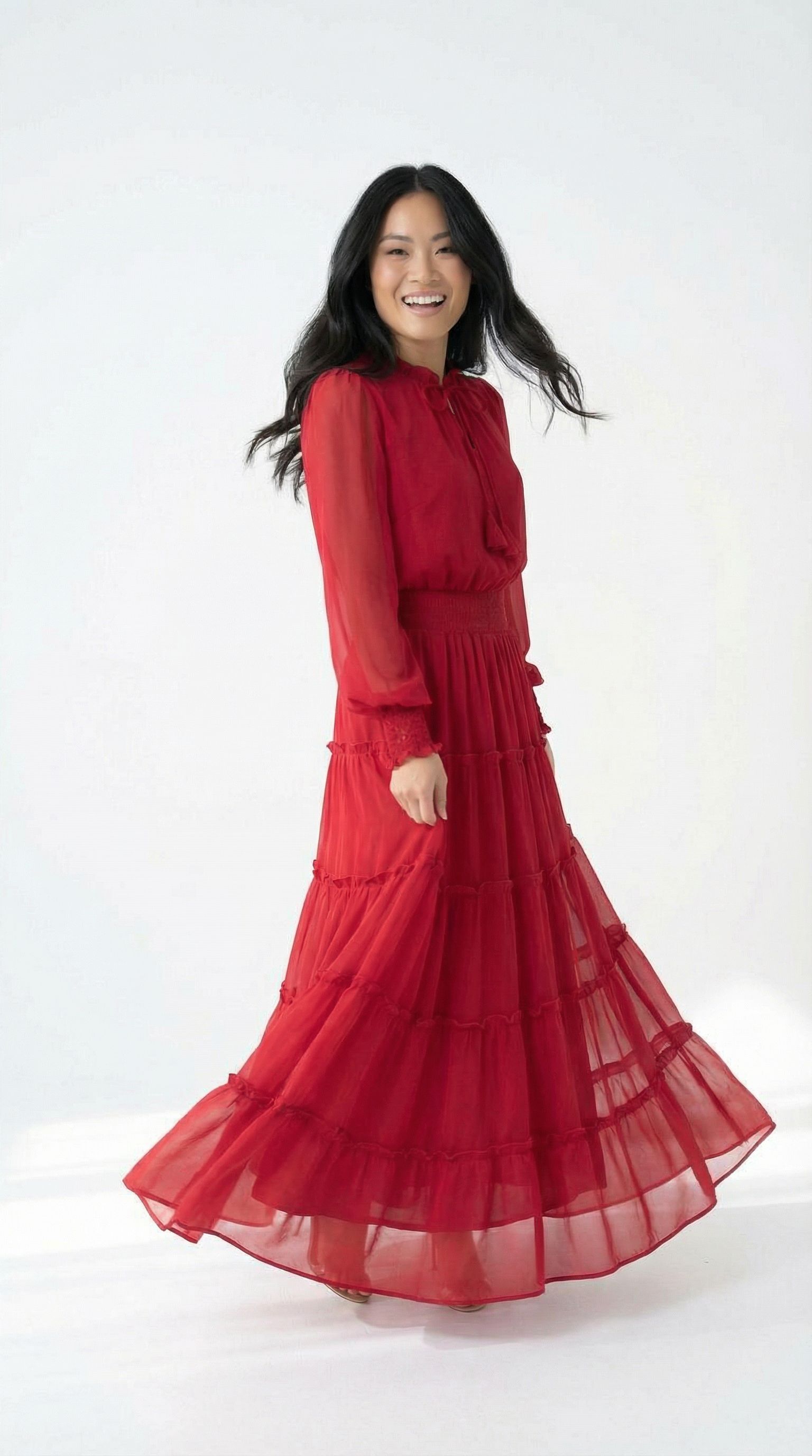 Rosso Chiffon Gown, view 4
