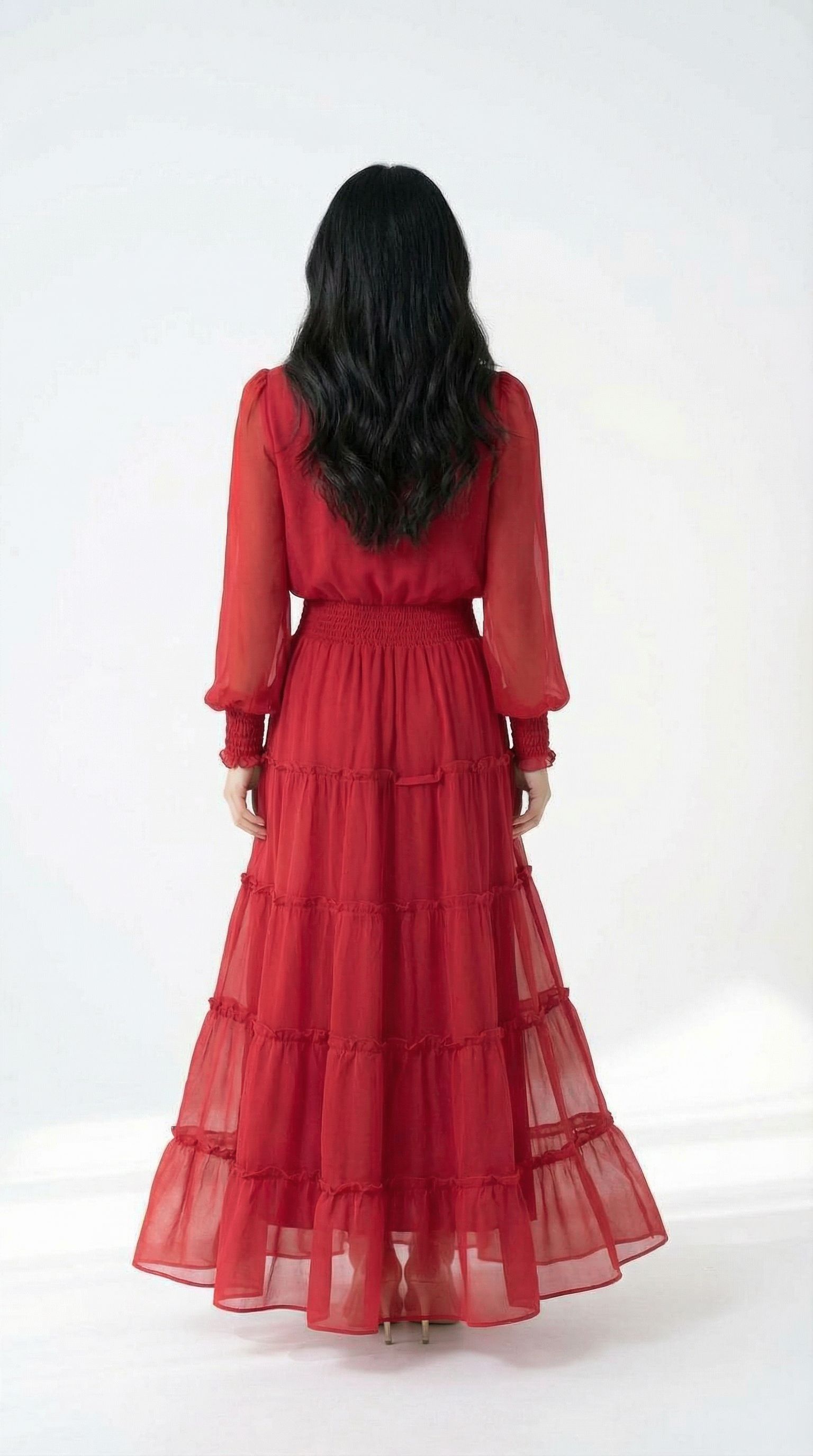 Rosso Chiffon Gown, view 5